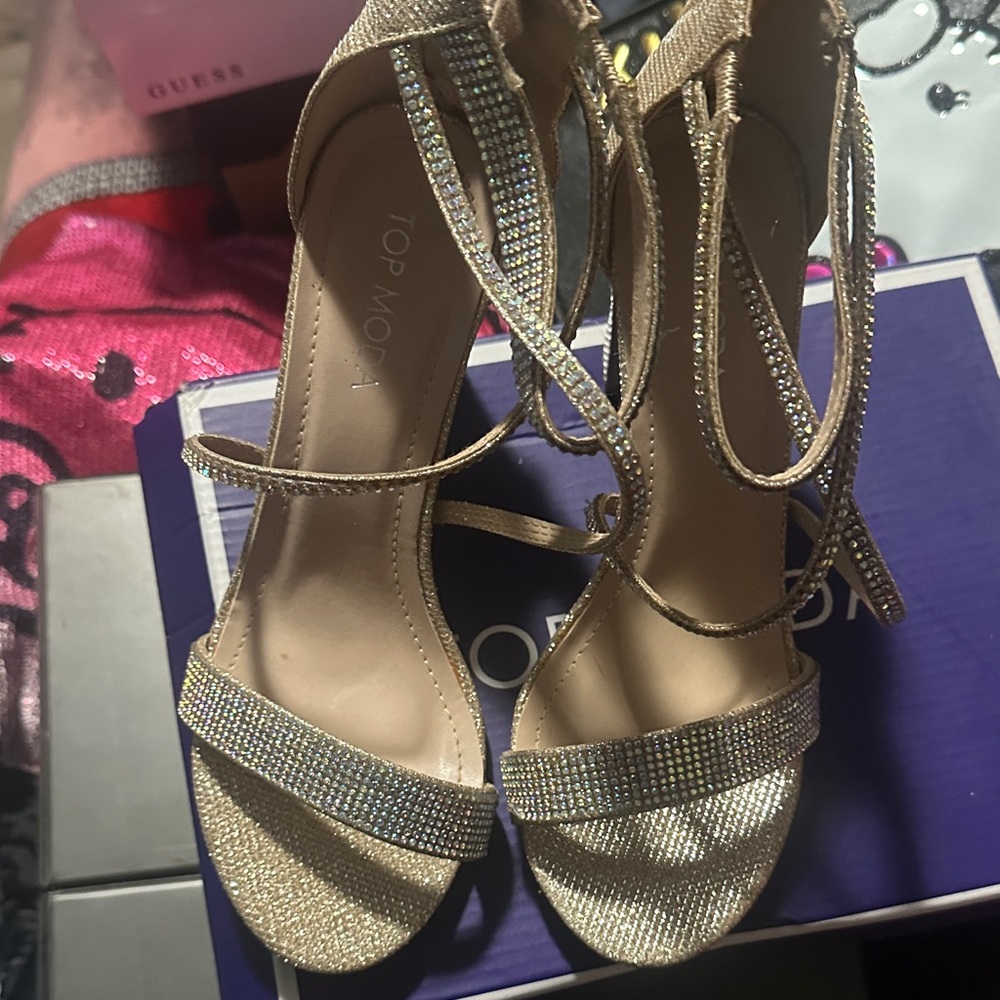 TOP Moda Gold Rhinestone Strappy High Heels